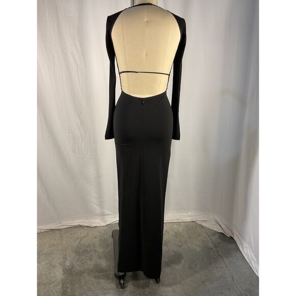 Nensi Dojaka Deep V-Neck Black Viscose Draped Bra Long Sleeve Dress Size S - Picture 4 of 5